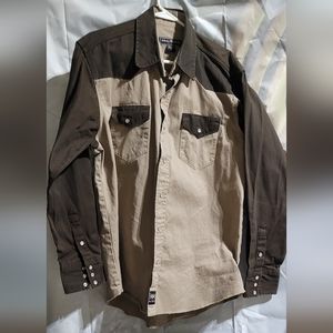 (3190) Real Ranch Western Wear, Men's Shirt XL, Brown/Tan